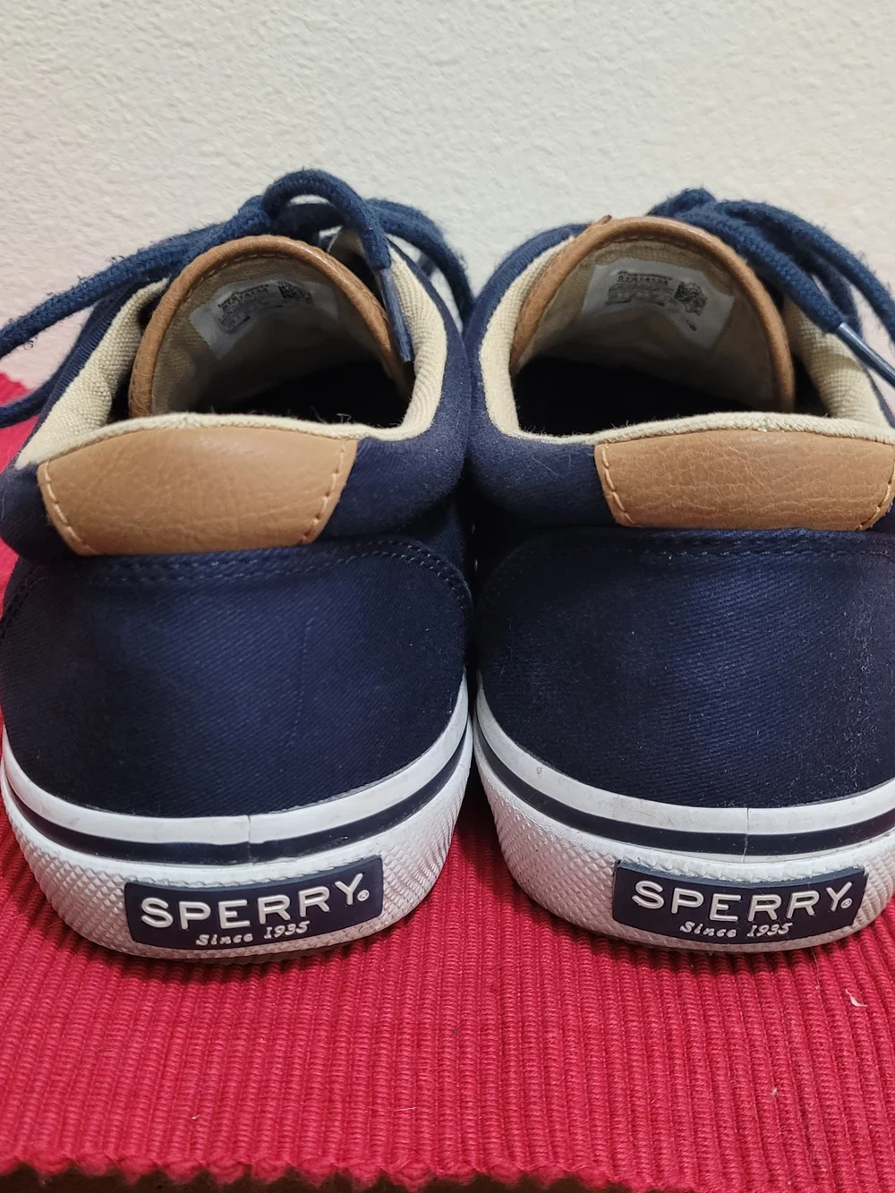 Sperry Navy Canvas Lace-Up Boat Shoes with White Sole, Memory Foam Insole